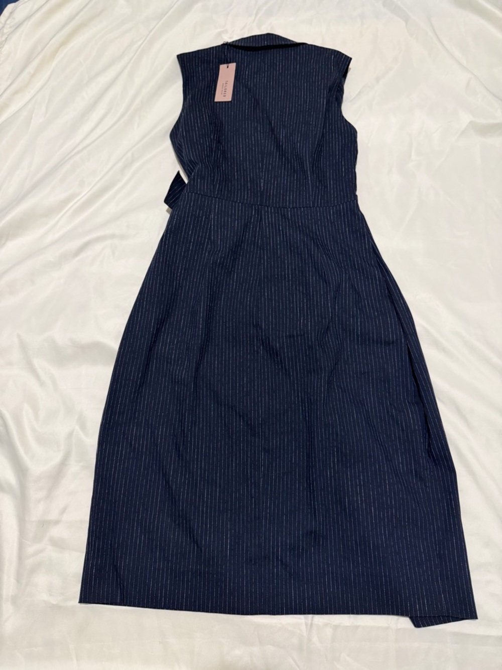 Sleeveless Navy Pinstripe Wrap-Front Mini Dress, SZ 0, NWT - Picture 5 of 14